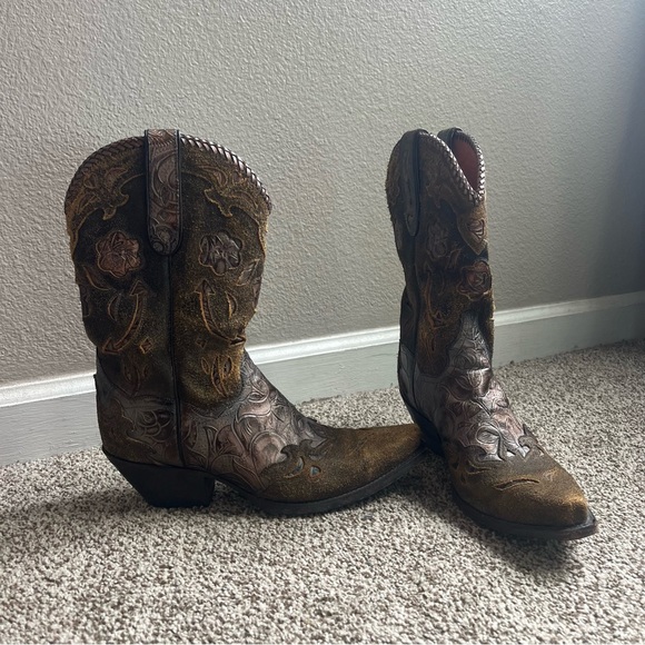 Dan Post Vintage Embroidered Leather Cowgirl Boots Women's Size 9 - Picture 2 of 6